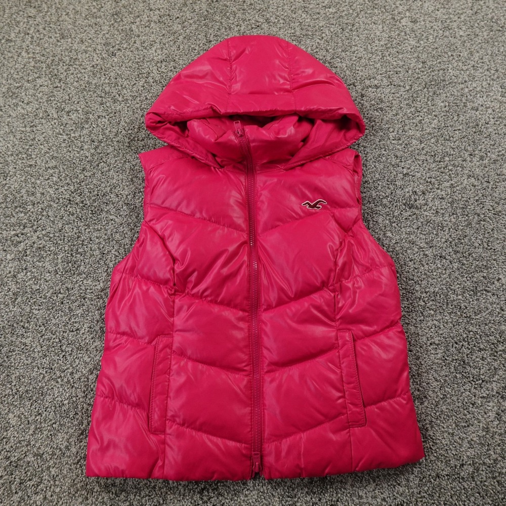 Hollister Vest Womens S Pink Hooded Quilted Insulated‎ Puffer Down Jacket Coat